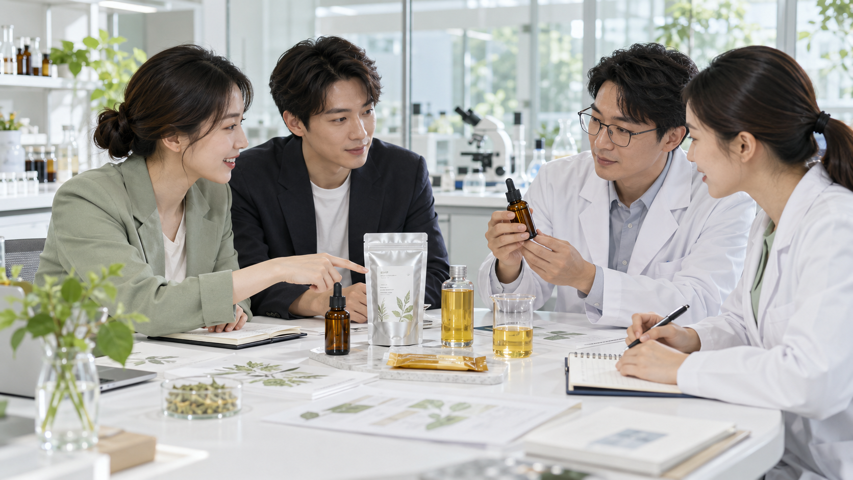 品牌與研發團隊共同討論液態保健食品