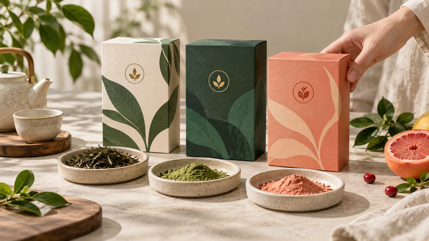 從原料樣本到系列包裝，把商品特色呈現在實物上的設計示意