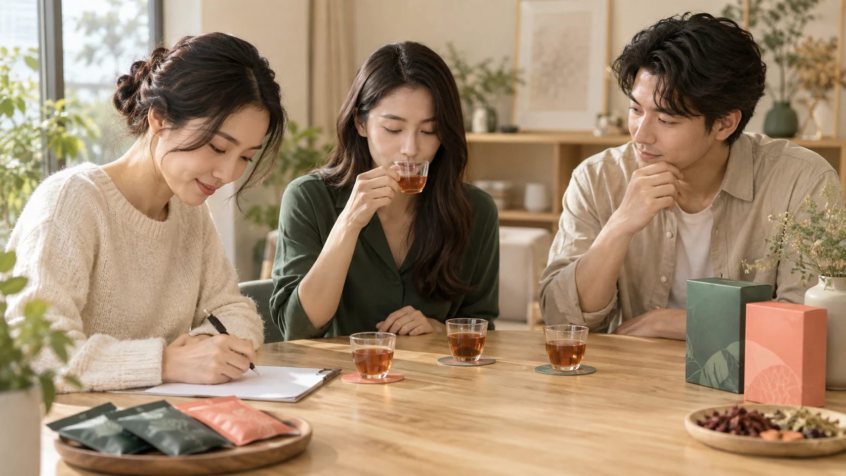 試用者比較兩版樣品並記錄口味和購買意願的產品測試情境示意