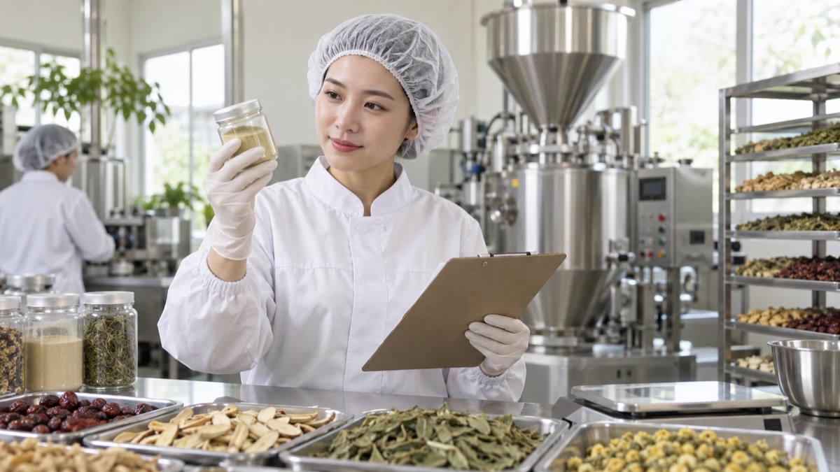 合作製程人員檢查粉體樣品與批次規格|AI 情境示意