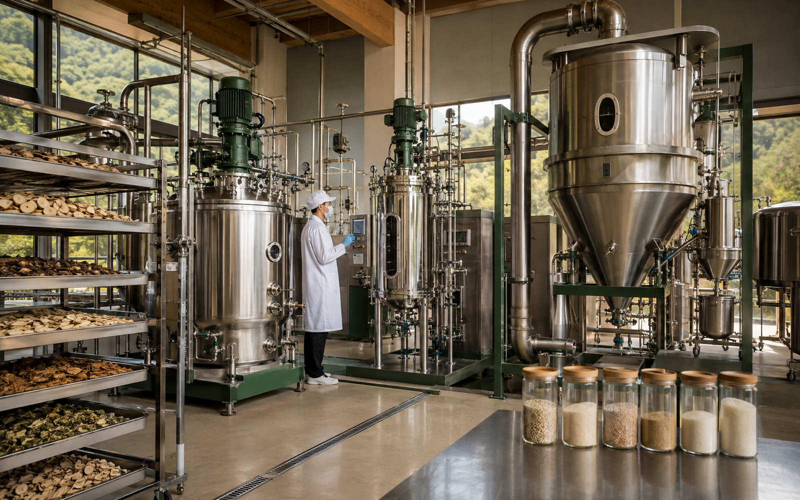 乾燥、萃取、發酵、噴霧乾燥與造粒的連續加工場景