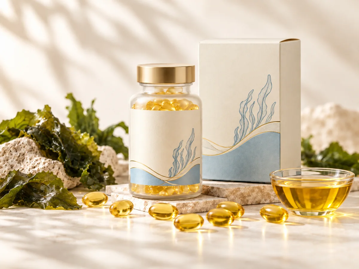 藻油 DHA 軟膠囊商品概念攝影示意