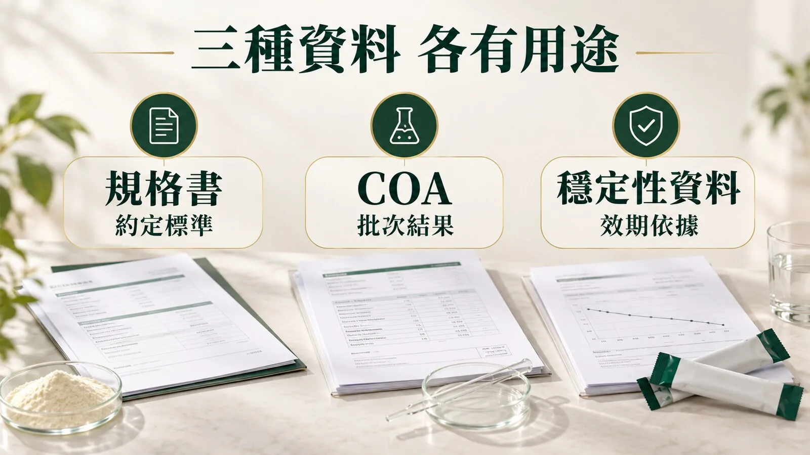 規格書、COA 與效期資料比較。