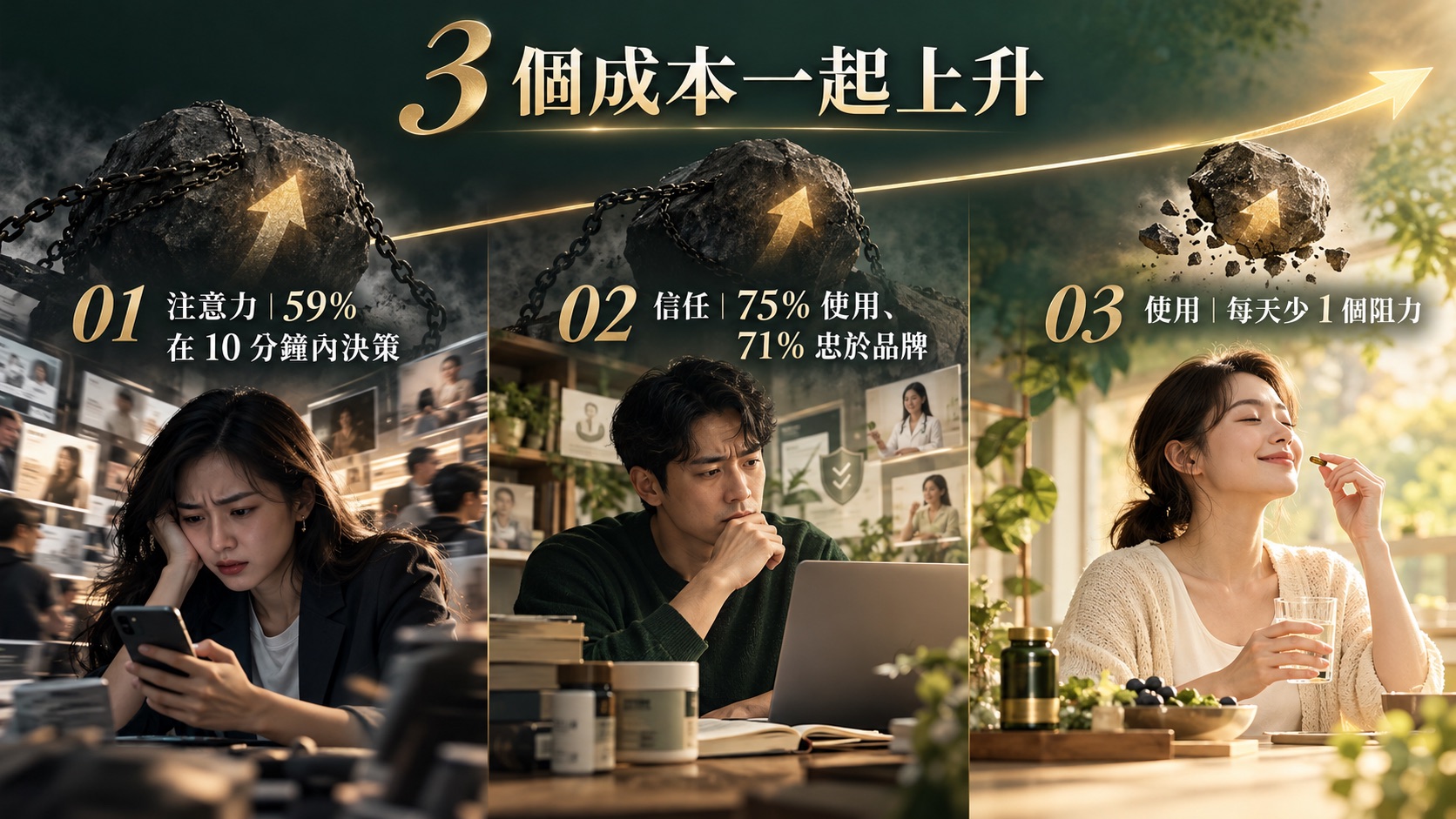 注意力信任與使用三個成本同步上升的資訊圖